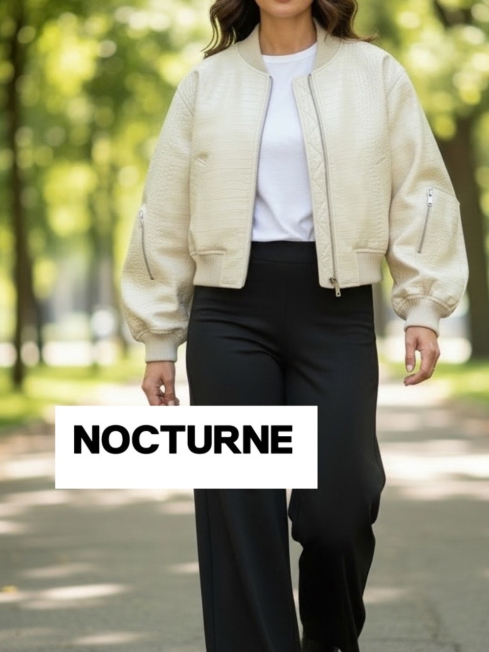 NOCTURNE Ecru crop Vegan jkt, L, GP1584
